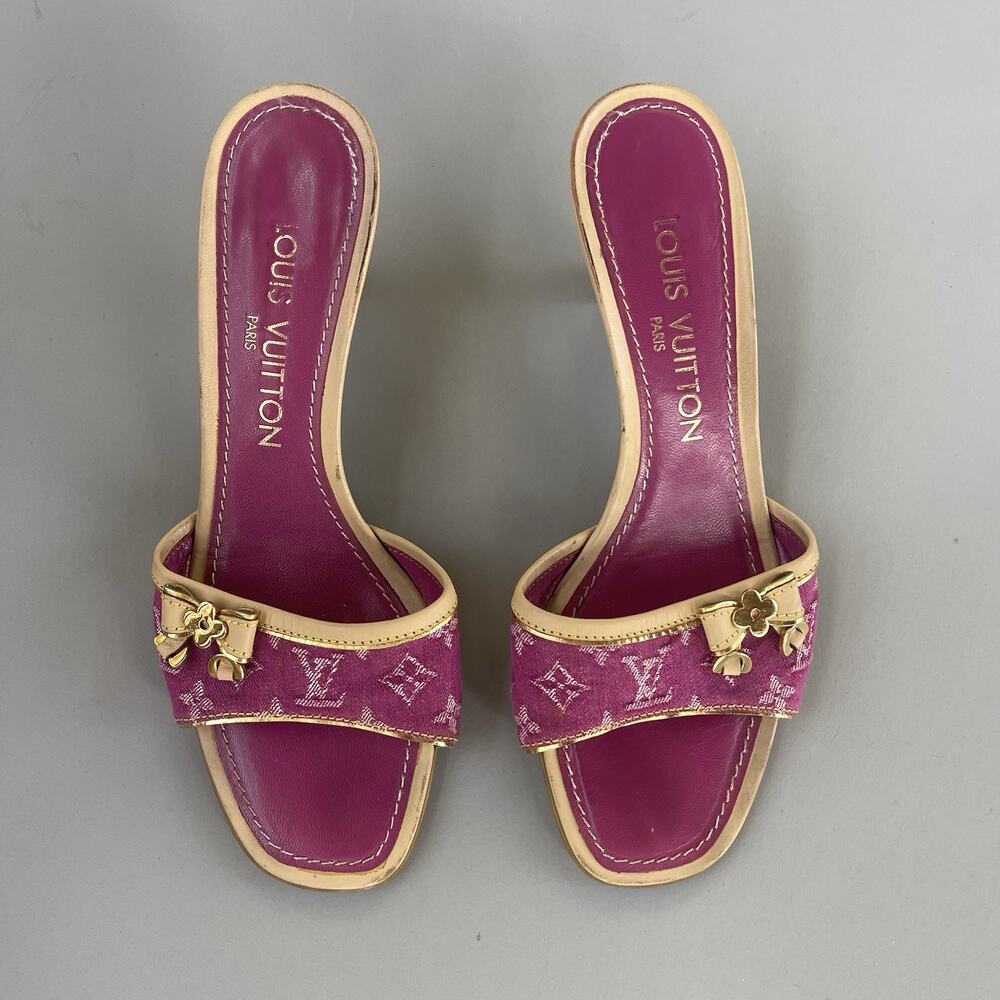 Louis Vuitton Pink Denim Kitten Heels Size EU 35.5 With Dust Bags